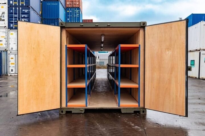 40ft Tunnel Container Workshop – Shelved, Dual End Doors