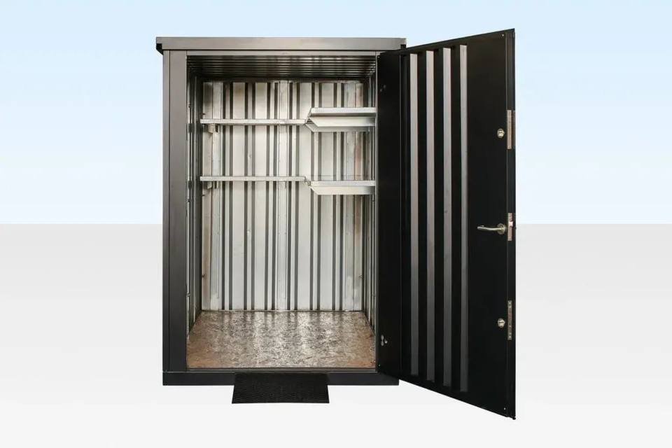 Flat Pack Garden Store – New, Galvanized Jet Black Steel